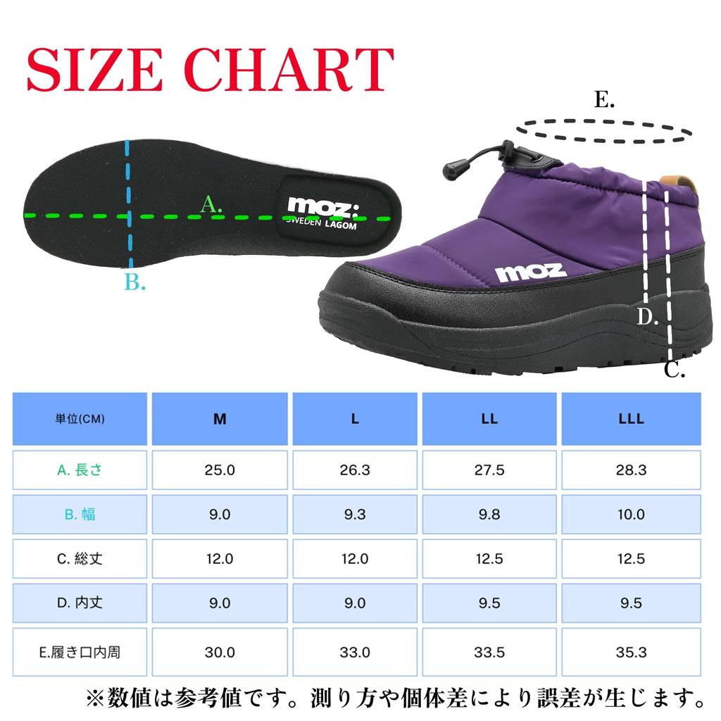 Mozu 5683 Moc Winter Cold Fleece Size L Low-Cut Boots, Waterproof, Water-Repellent, Weather, Non-Slip, Lightweight, Padded, Lining, Quicklace, Purple,