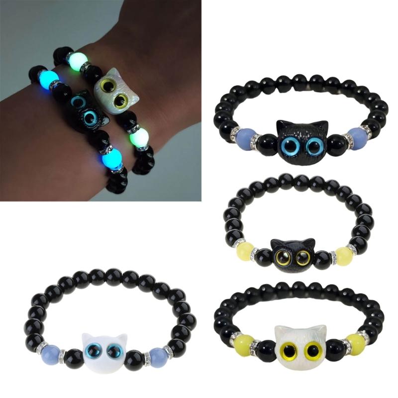 Lovely Bracelet Resin Luminous Bead Bracelet Comfortable Cat Hand Chain Great for Everyday Life and Dating