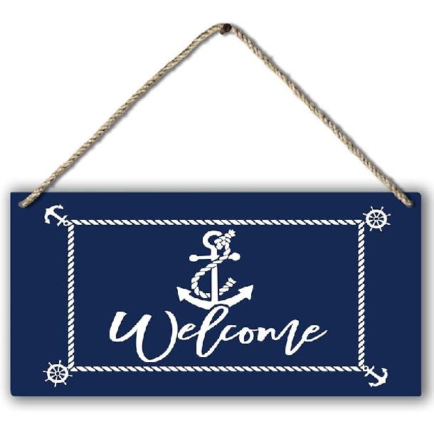 Welcome To Our Lake House Farmhouse Printed Wood Plaque Sign Wall Hanging,Rustic Hanging Wall Signs for Lake House Summer Home Decor 12 X 6 Inches
