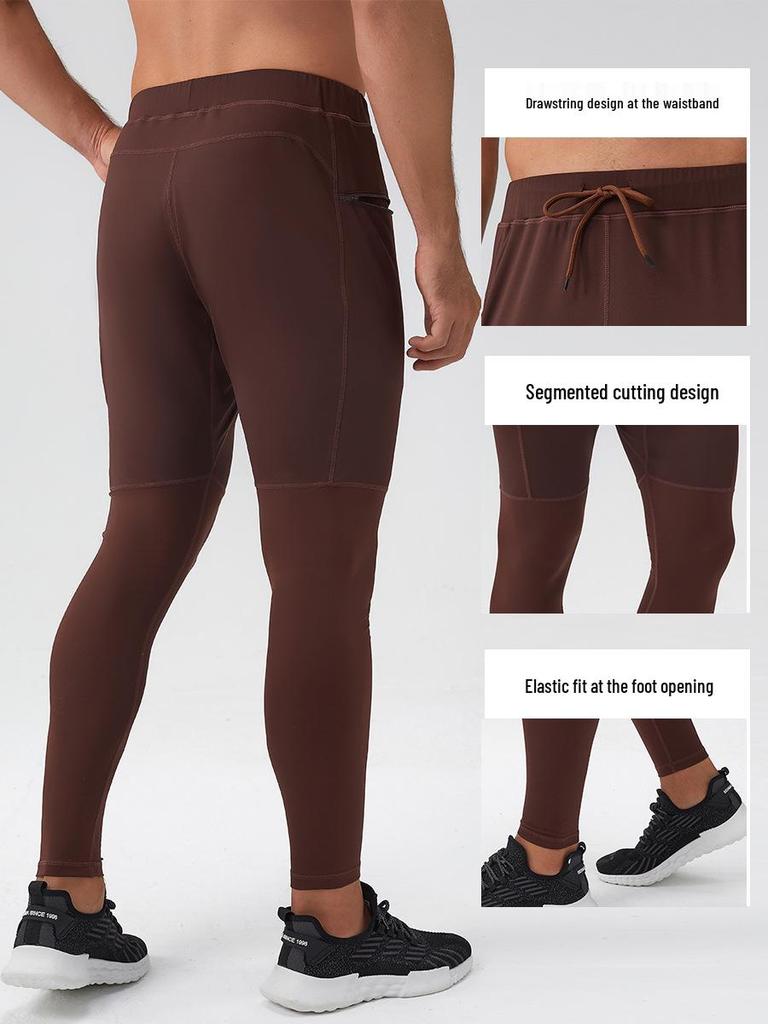 Men's Quick Dry Nylon Yoga Fitness Pants with Zipper Pockets, Bare Feel Tight Fit Sports Trousers 31343