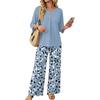 Women's Casual Printed 2 Piece Outfit with 3/4 Sleeve Button Top and Wide Leg Pants Set