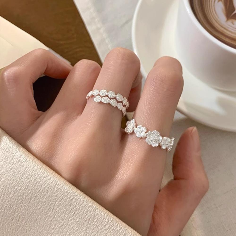 925 Sterling Silver Flower Ring Niche Simple Fashion Temperament Korean Index Finger Ring Spring and Summer Ring Explosion