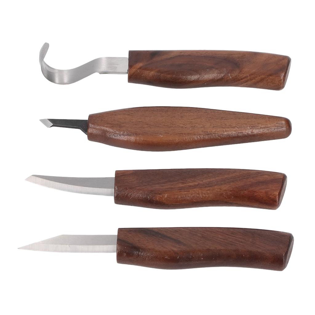 4PCS Wood Carving Tools with Sharpening Stone Leather Strop Walnut Handle Digging Sculpting Set for