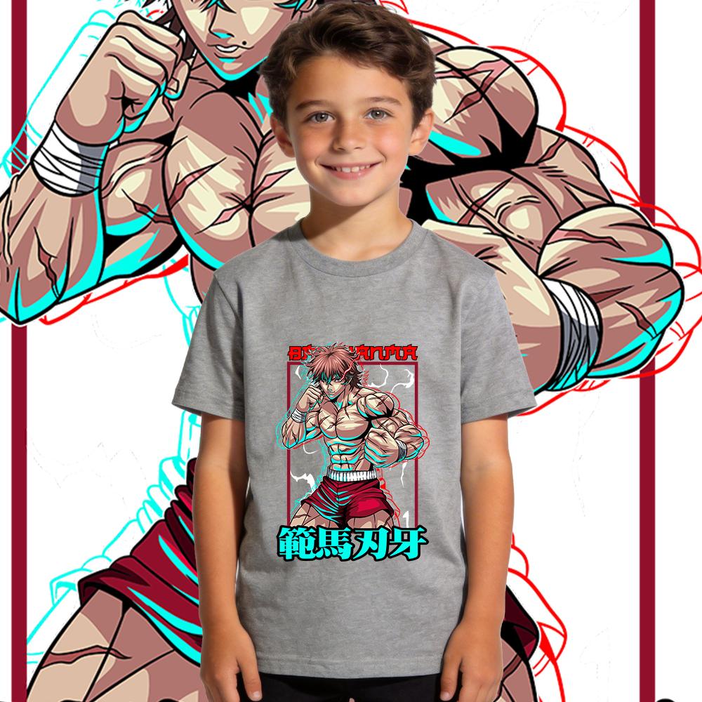 T-shirt Imprimé Anime Baki pour Enfants en Coton Manches Courtes d'Été Vêtements pour Enfants Doux Respirant