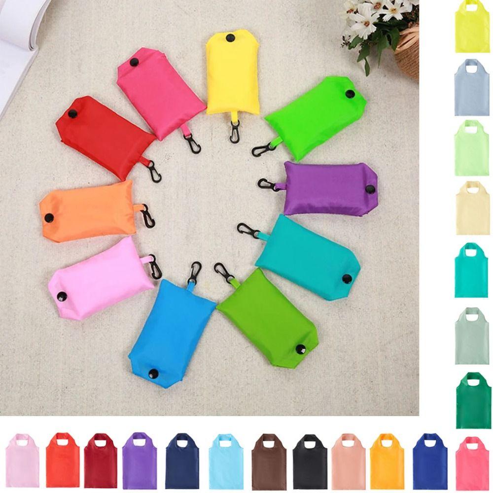 Practical Polyester Solid Color Shopping Bag Eco-friendly Foldable Grocery Package Bags Reusable Washable Grocery Purse Travel