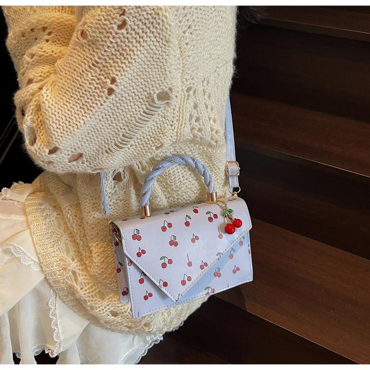 Borsa a tracolla quadrata in ecopelle con stampa ciliegie per donna, borsa a spalla carina