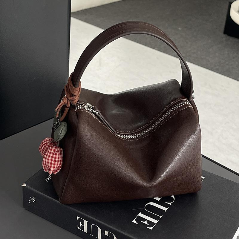 Large-capacity Genuine Leather Pillow Bag, Single-shoulder Crossbody Small Square Bag, Hand-held Lunch Box Bag