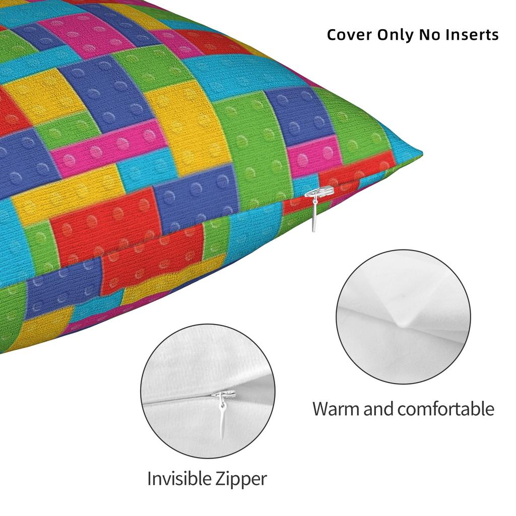 Vibrant Multicolor Building Blocks Pattern Pillow Case Novelty Pillow Cover Print Pillowcases For Sofa Home Decor