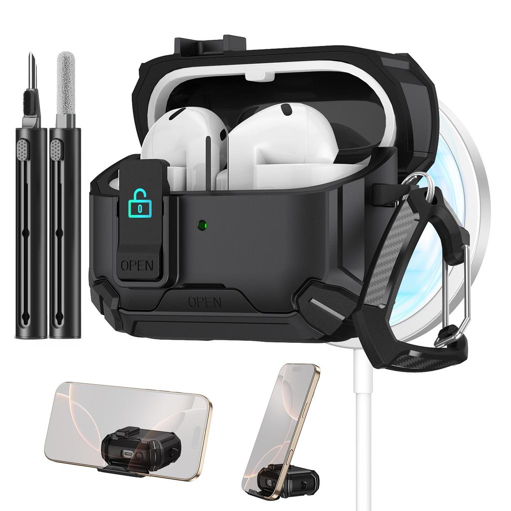 Phone Stand Case for Samsung Galaxy Buds 3/3Pro Secure Lock Case with MagSafe Protective Case with Cleaner Kit For Galaxy Buds 3