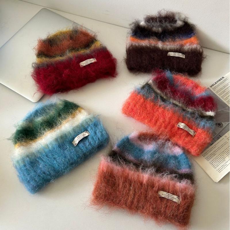 Thick Woolen Knitted Scarf Autumn Winter Rainbow Color Block Striped Versatile Anti-Cold Shoulder Wrap Scarf