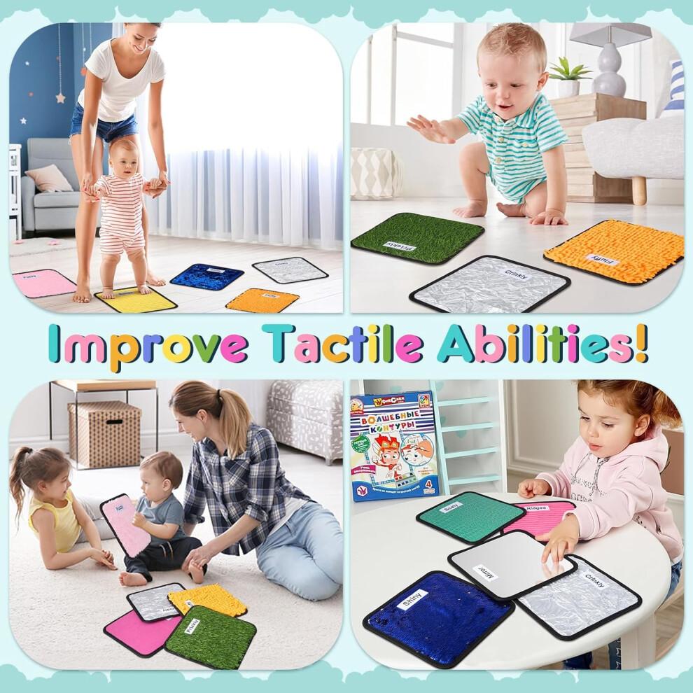 Tapetes Sensoriales, Juguetes Sensoriales de Pared, 12 Baldosas Sensoriales Texturizadas con Cuerda para Colgar en la Pared, Juguetes Sensoriales para Bebés con Autismo, Tapetes de Juego Táctiles