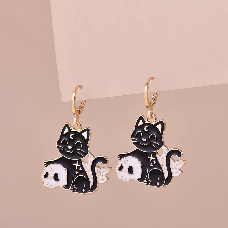 Colorful Aesthetic Animal Cat Rabbit Koi Dragon Earrings For Women Girls Enameled Delicate Gold Color Hoop Earrings Jewelry Gift