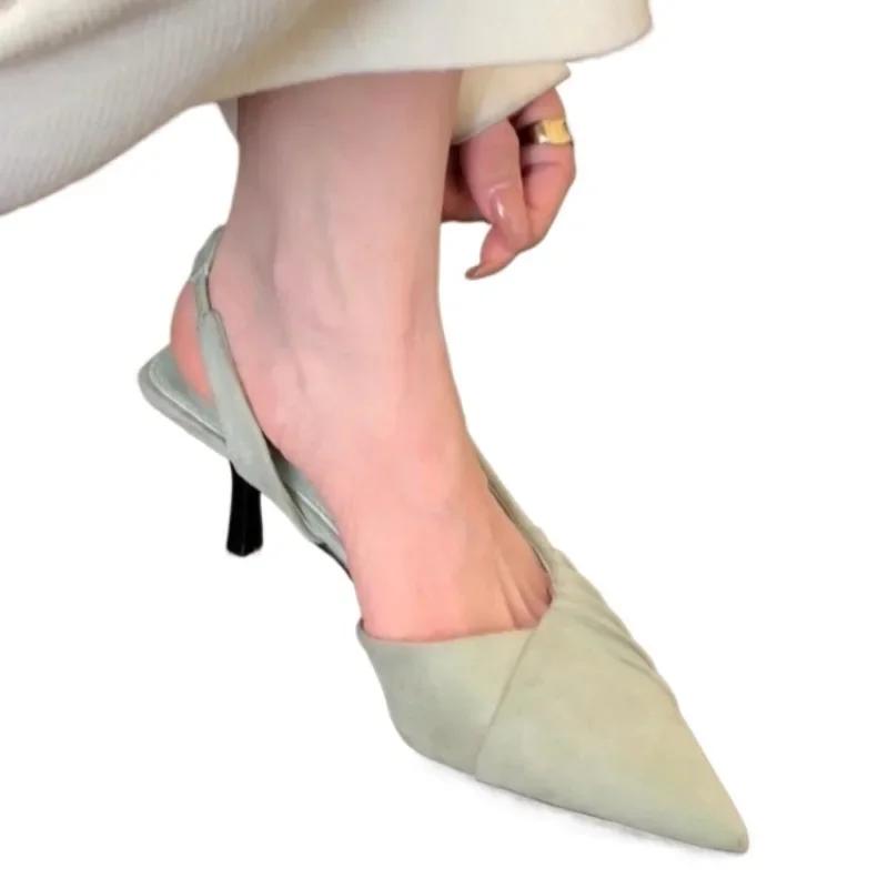 New Women Pleated Pointed Toe Slip On Thin Heels Modern Sandal 2025 Shoes Female Women's High Heels Plus Size Dress Pumps