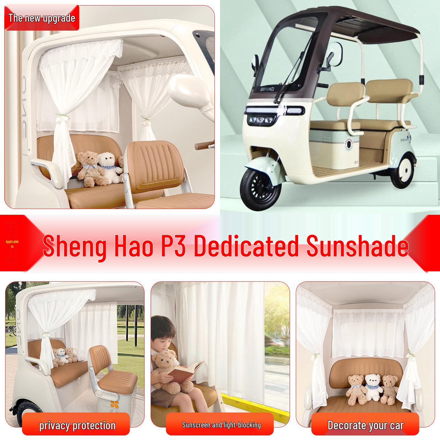 Sheng Hao P3 Electric Tricycle Sun Protection Curtains - Light Blocking Decorative Accessories Rainbow Dots Short Rear Curtain 70x50cm
