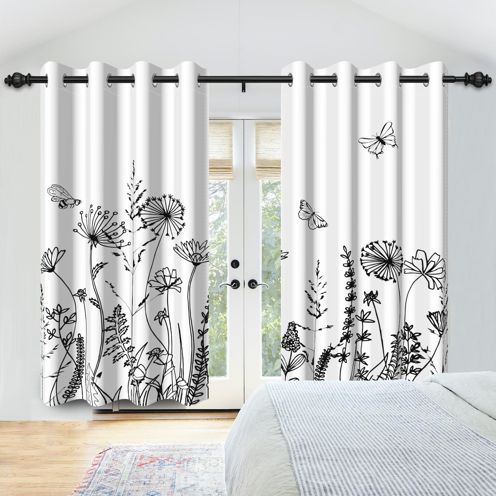 

2pcs Floral Window Curtains Watercolor Botanical Print Polyester Blackout Curtains Kitchen Living Room Girls Room Decor Curtain 53x137cm 2pcs