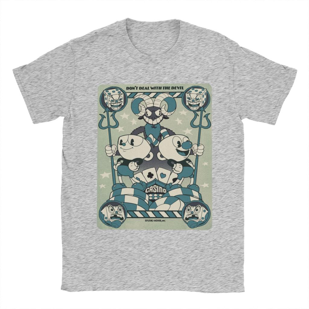 Men TShirt Cuphead Playing Card Vintage 100 Cotton Tees Short Sleeve  T Shirt O Neck Clothes 6XL