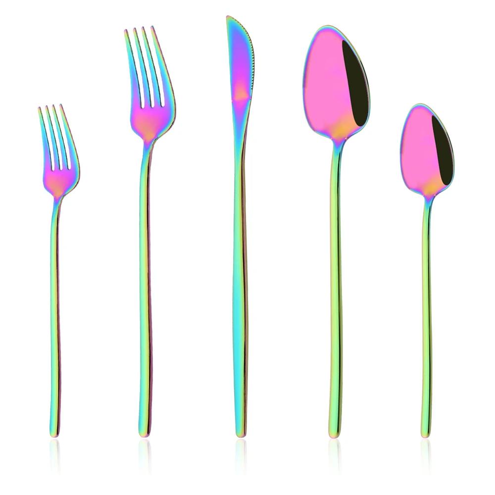 5Pcs White Gold Cutlery Set Stainless Steel Tableware Knife Dessert Fork Spoon Dinnerware Set Kitchen Flatware Silverware