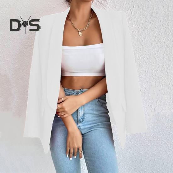 Dámský oblekový kabát jaro podzim jednobarevný business oblek kabát klopa dlouhý rukáv klopa kapsy otevřená přední bunda