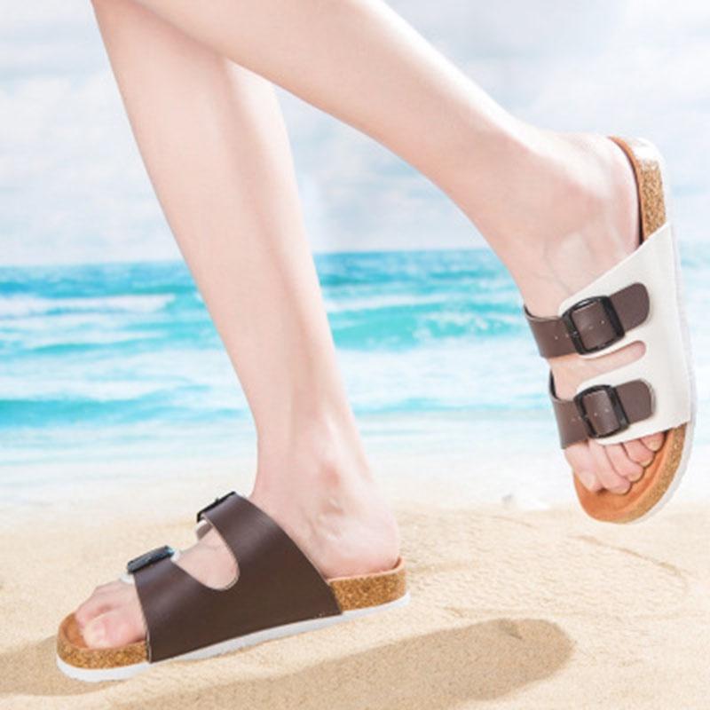 Elegant Women's Slide Buckle T-strap Cork Footbed Platform Flip Flop Shoes Sandals