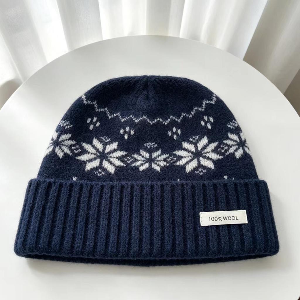 Hat Pure Wool Jacquard Wool Knitted Hat Warm and Cold-proof Men's and Women's Bag Head Cold Hat Versatile Dome Autumn and Winter