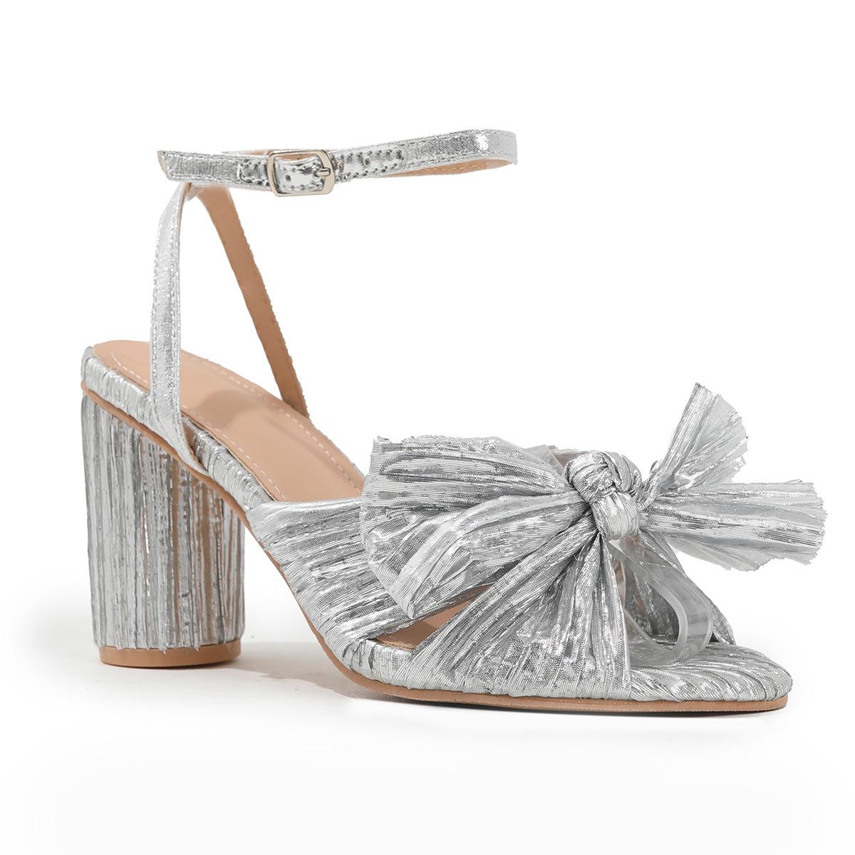 

Dropshopping Open-toed Bow 40-46 High Heels Party Dress Wedding Women s Sandals 46 серебряный