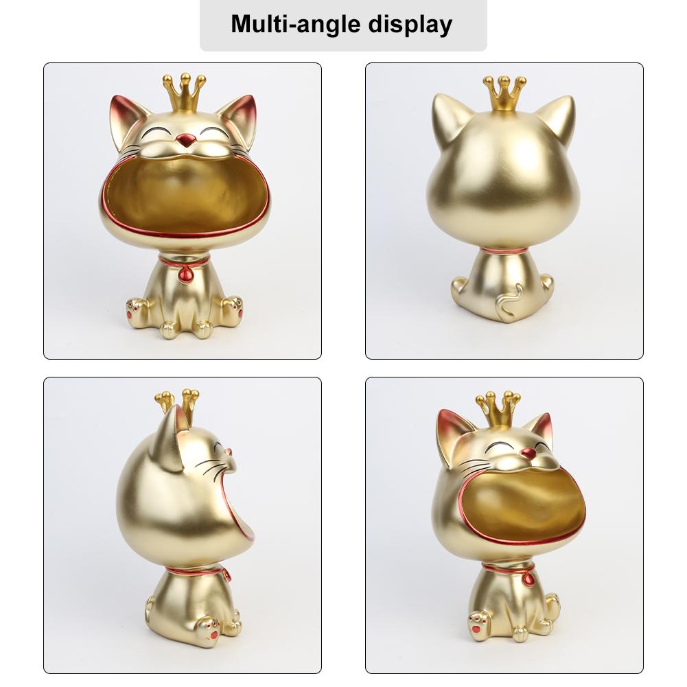 Resin Big Mouth Lucky Cat Figurine Key Holder Bowl Decorative Statue for Candy Snacks Organizer Home Office Table Decor