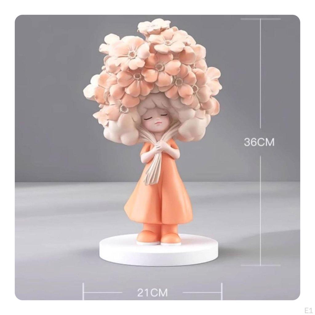 Cute Girl Figurine Gift Idea Floral Ornament Resin Material Shelf Sitter for TV