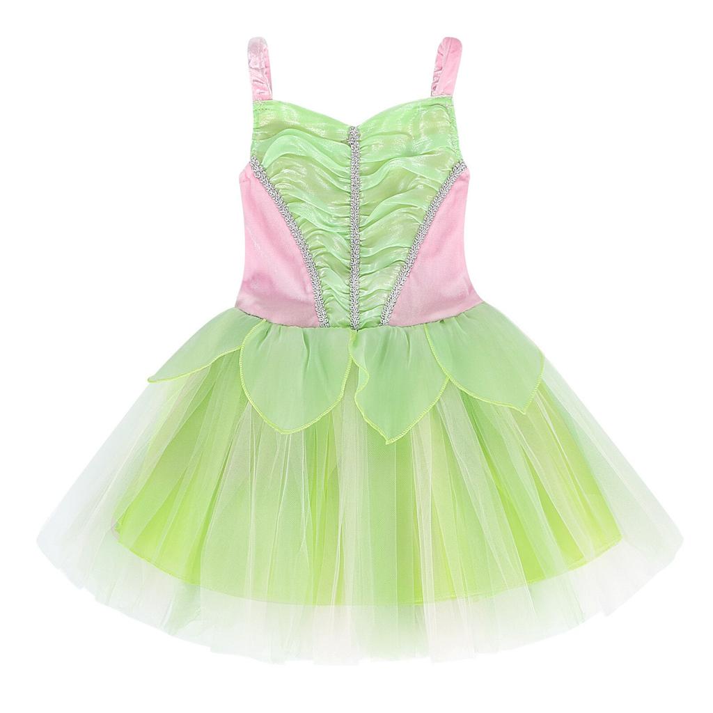 Princess Fairy Costume, Tinker Bell Elf Green Butterfly Wings Accessories, Size M for 7-8 Years, Cosplay Outfit