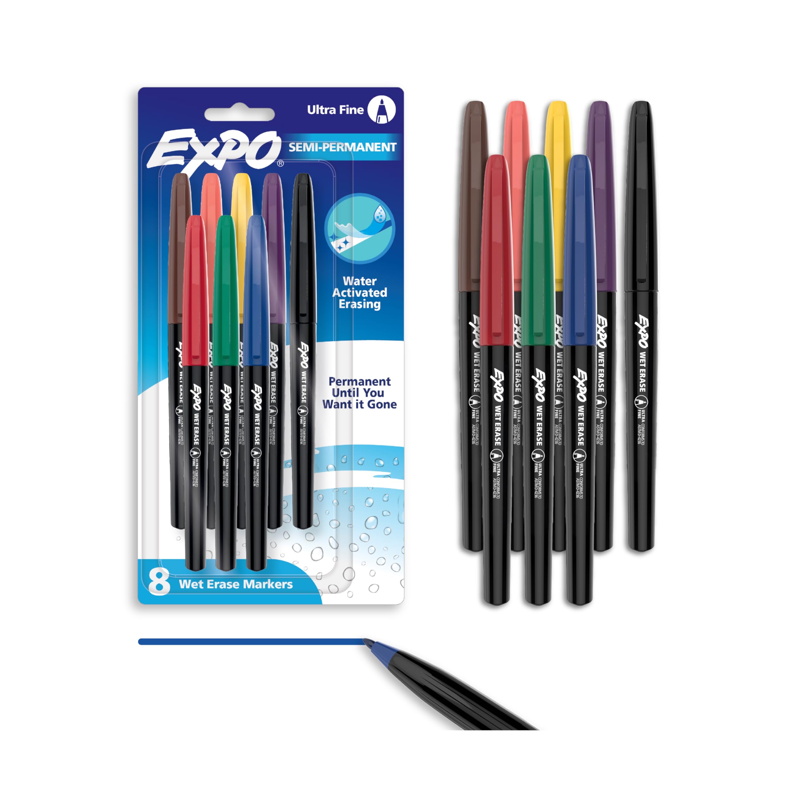

EXPO Wet Erase Marker Fine Assorted 8 Markers Vis-a-Vis Set, Tip, Colors,