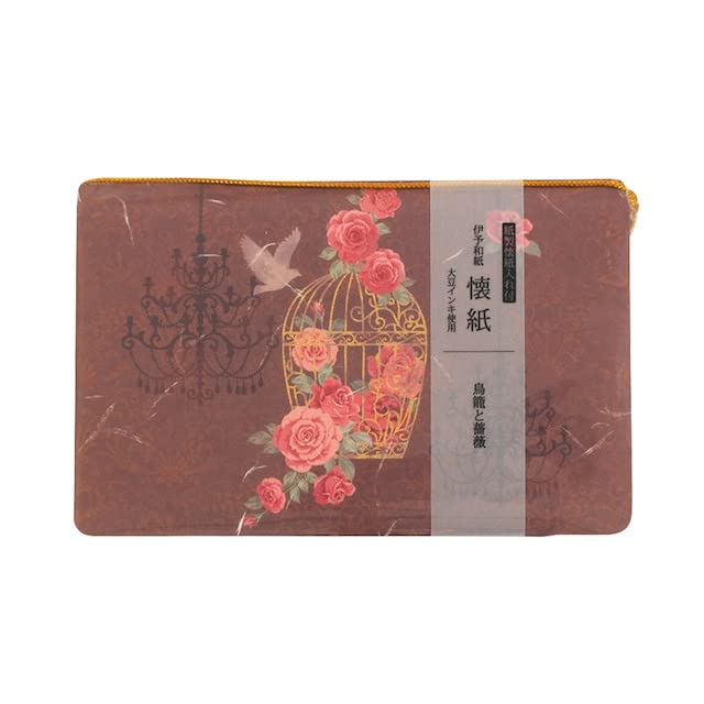 Kamiiso Kimono Beauty Kaishi Paper with Birdcage and Rose 175mm x Pack of 3505 Case, Design, 145mm, 20, No.