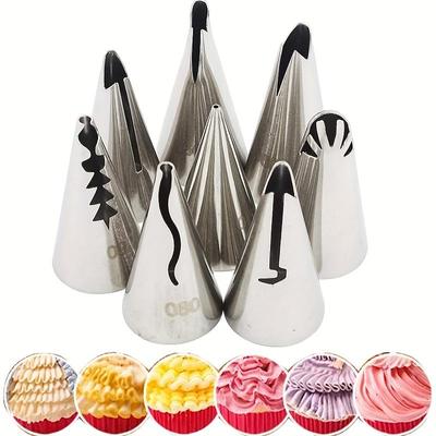 Juego de 7 boquillas de tubo de falda plisada de acero inoxidable para repostería y decoración de tartas: suministros para hornear con diseño de fácil liberación