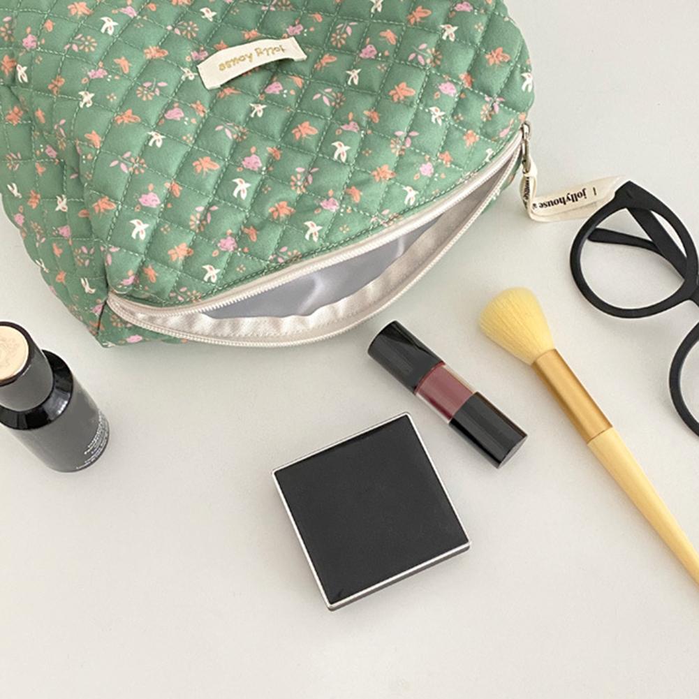 Women Makeup Handbags Zipper Korean Quilted Travel Organizer Portable Clutches Bag Floral Print Large Capacity for Ladies Girl