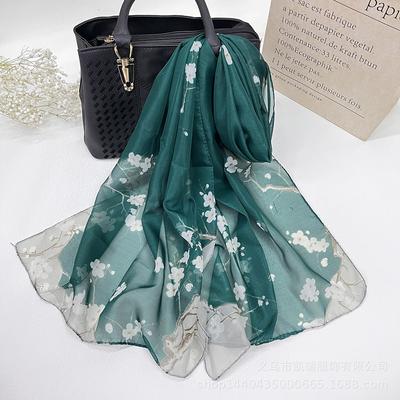 Plum Blossom Chiffon Silk Scarf - Sun Protection Beach Accessory