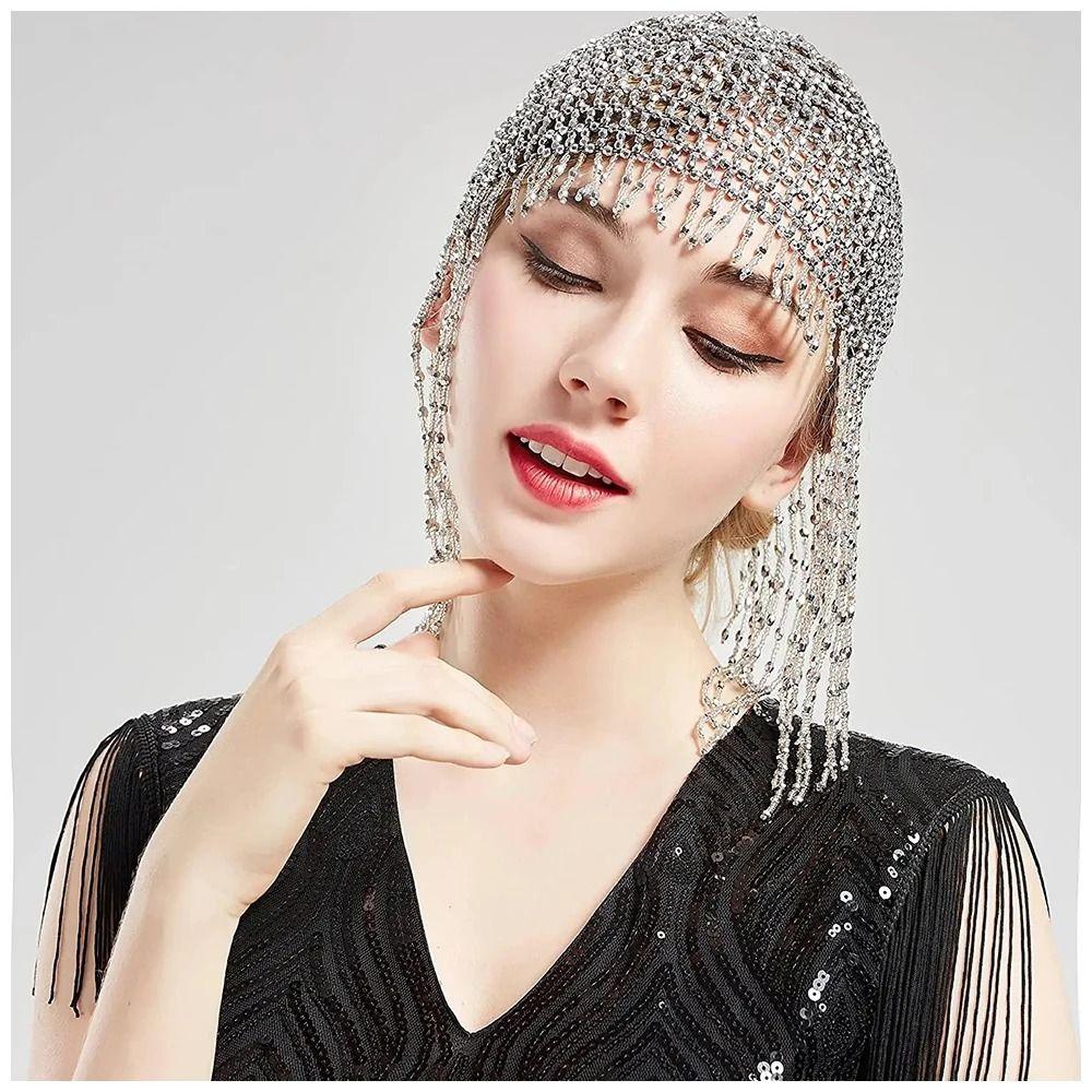 Shiny Belly Dance Head Cap Gold/Silver Women Hairpieces Bling Head Chain  Wedding