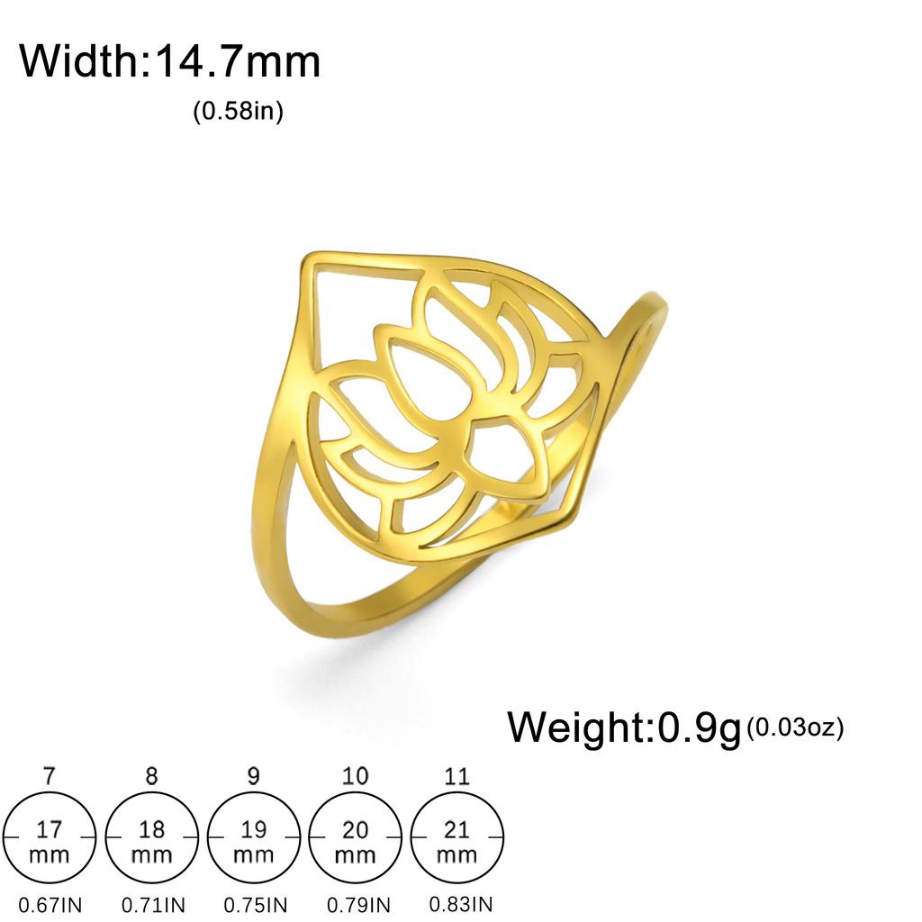 LIKGREAT Elegant Lotus Ring for Women Stainless Steel Amulet Vintage Wedding Finger Rings Jewelry Valentine's Day Gift Wholesale