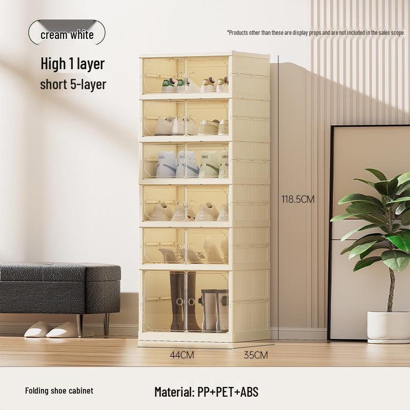 Foldable No-Assembly Shoe Cabinet: Magnetic, Transparent, Dustproof, Large Capacity, Thickened Design for Home Use.