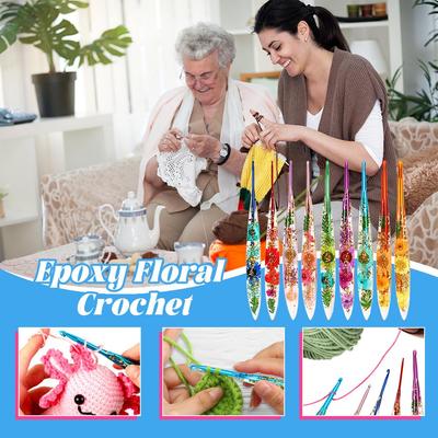 Craft Supplies Crochet Hooks Ergonomic Crochet Needle with Floral Resin Grips Non-slip Knitting Tool For Beginners Women Adults