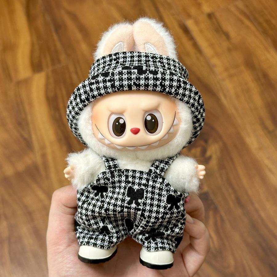 17cm Mini Plush Doll Clothing Set Accessories for Korea Kpop Labubu Idol Sitting Party V1 V2 Autumn Onesie Hat Set Clothing