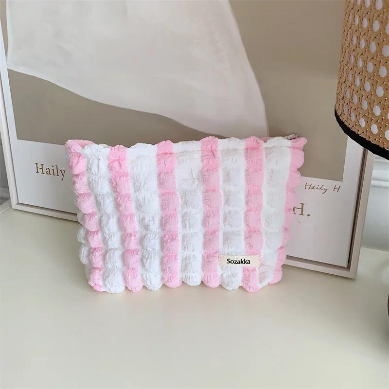 Korea Fashion Girls Candy Color Cosmetic Bag Large Capacity Make Up Storage Pouch Zipper Makeup Bags Pink Clutch Beauty Case