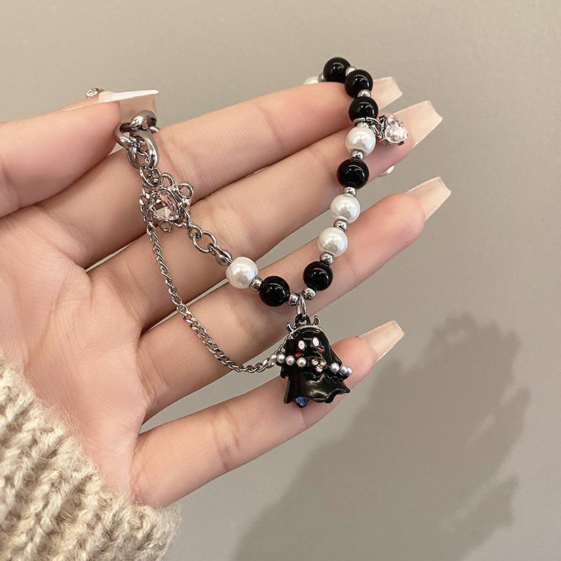 Black and white little ghost beaded bracelet women's accessories niche cold high sense sweet hot girl hip hop jewelry
