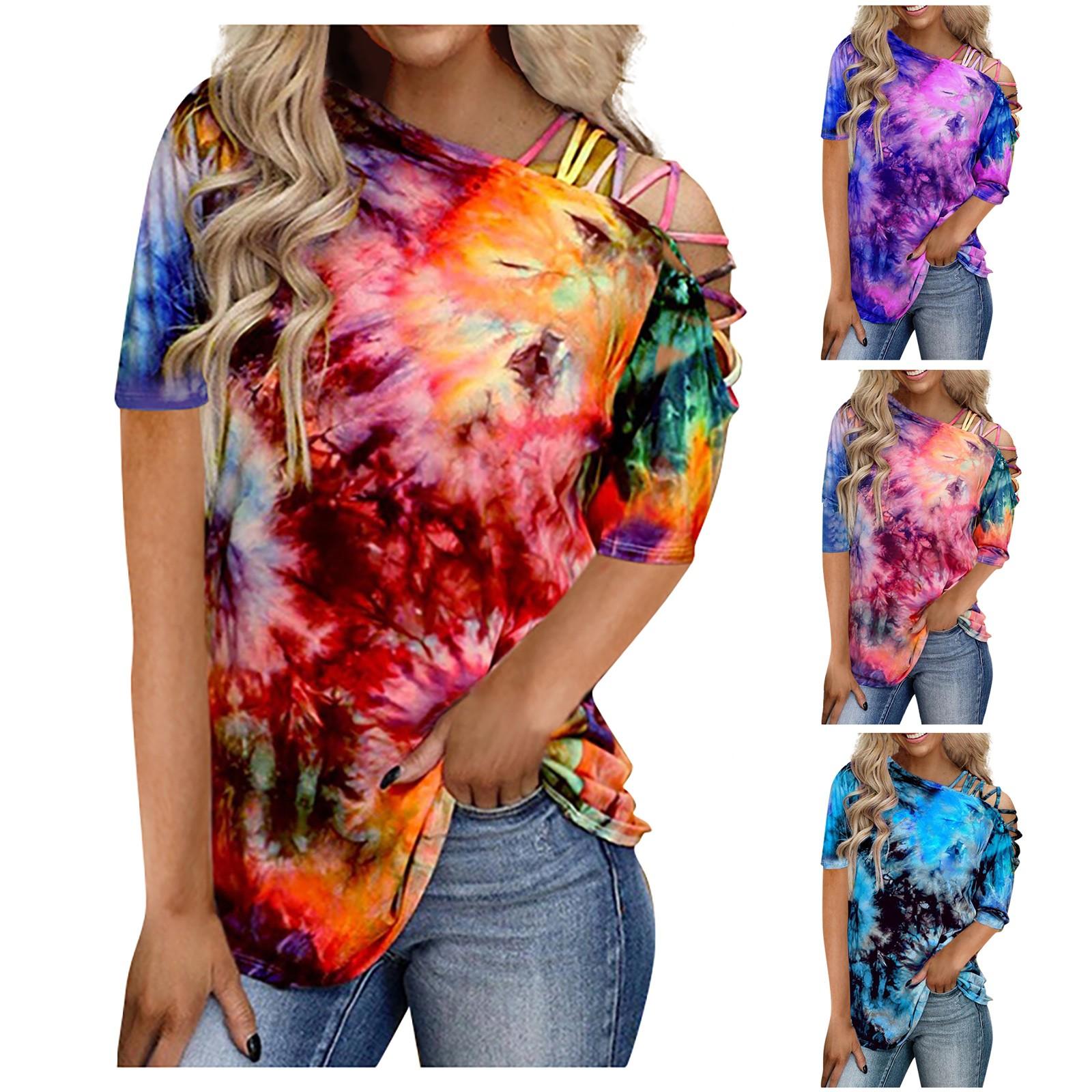 

Модные женские свободные летние футболки с короткими рукавами и принтом тай-дай
