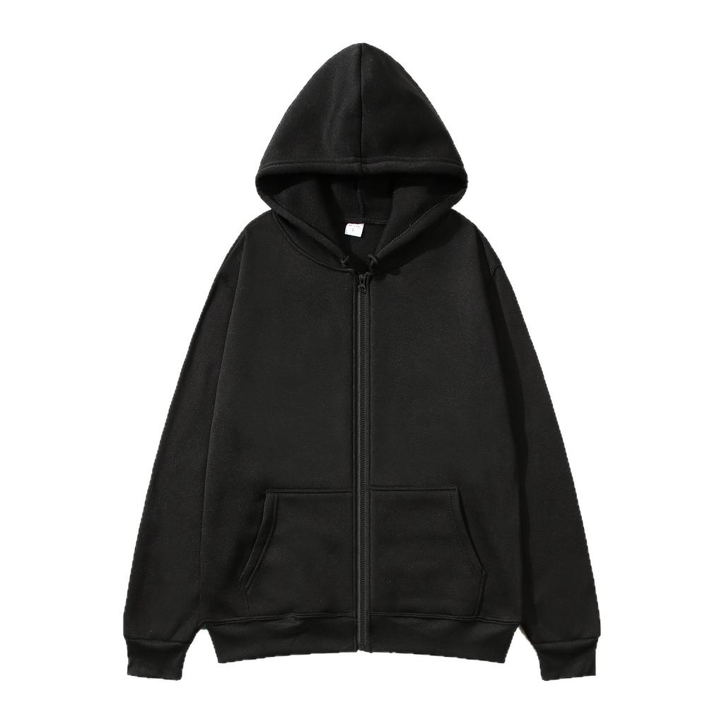 Unisex Solid Color Zip-Up Hooded Sweatshirt Cardigan