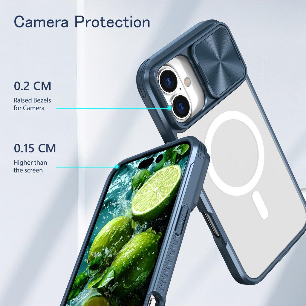 For iPhone 16 Clear Phone Case Compatible with MagSafe PC Cover with Camera Lens Slider