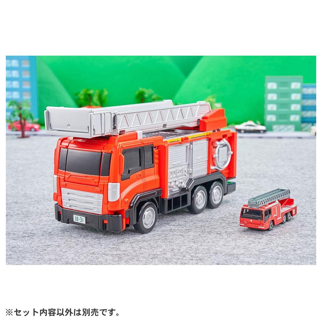 Takara Tomy Tomica Vehicle Town Transforming Ladder Fire Truck Tomica Miniature Car Toy for ages 3 and up (with car)