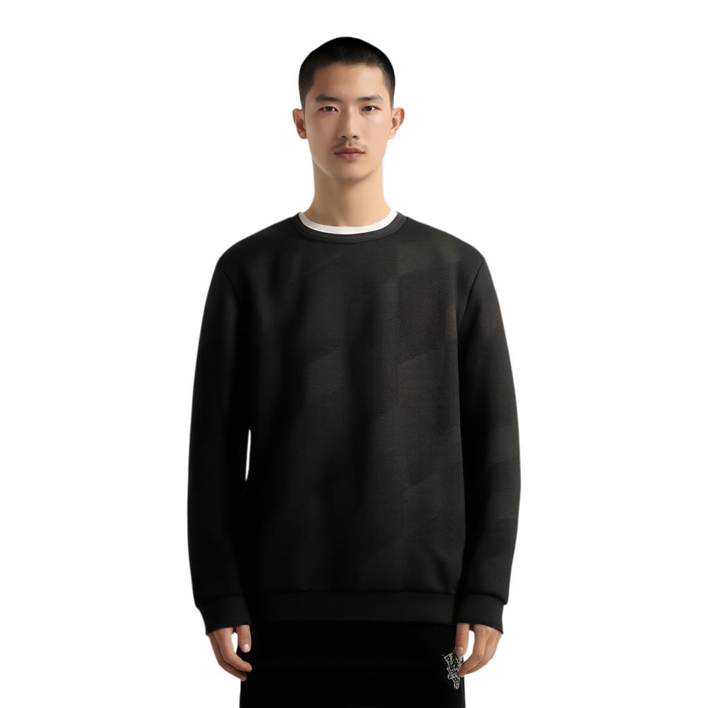 Fila Blue Solid Knit Crew Neck Drop Shoulder Pullover Sweatshirt Men Sweatshirt Black F11M612213F-BK
