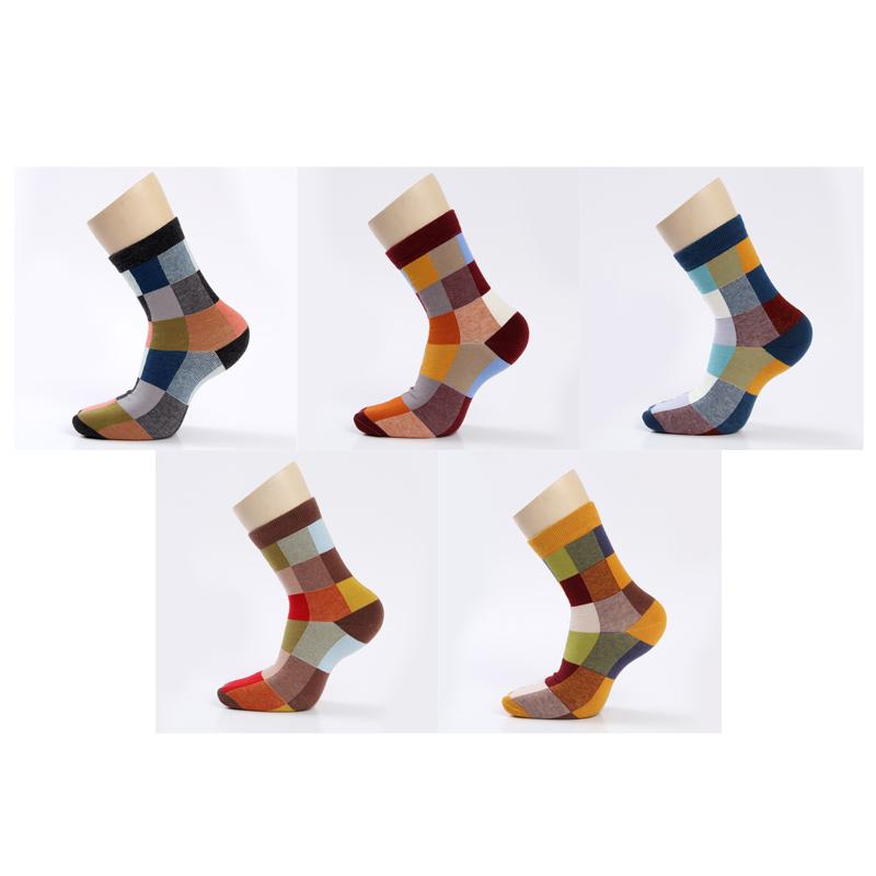

5 Pairs/Lot Combed Cotton Men s Socks Compression Socks Fashion Colorful Square Happy Dress Socks Men Size 39-45 M