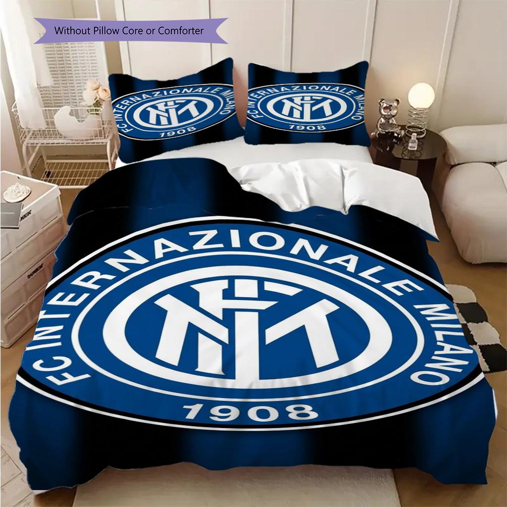 Inter Milan Football Emblem Three-piece set (1 * duvet cover + 2 * pillowcase, without core) Bedding set Christmas birthday gift Soft and comfortable