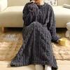 Coral Fleece Jacquard Pajamas Set Women Autumn Winter Fleece Thickened Warm Crew Neck Cable Knit Loungewear Wearable Outside