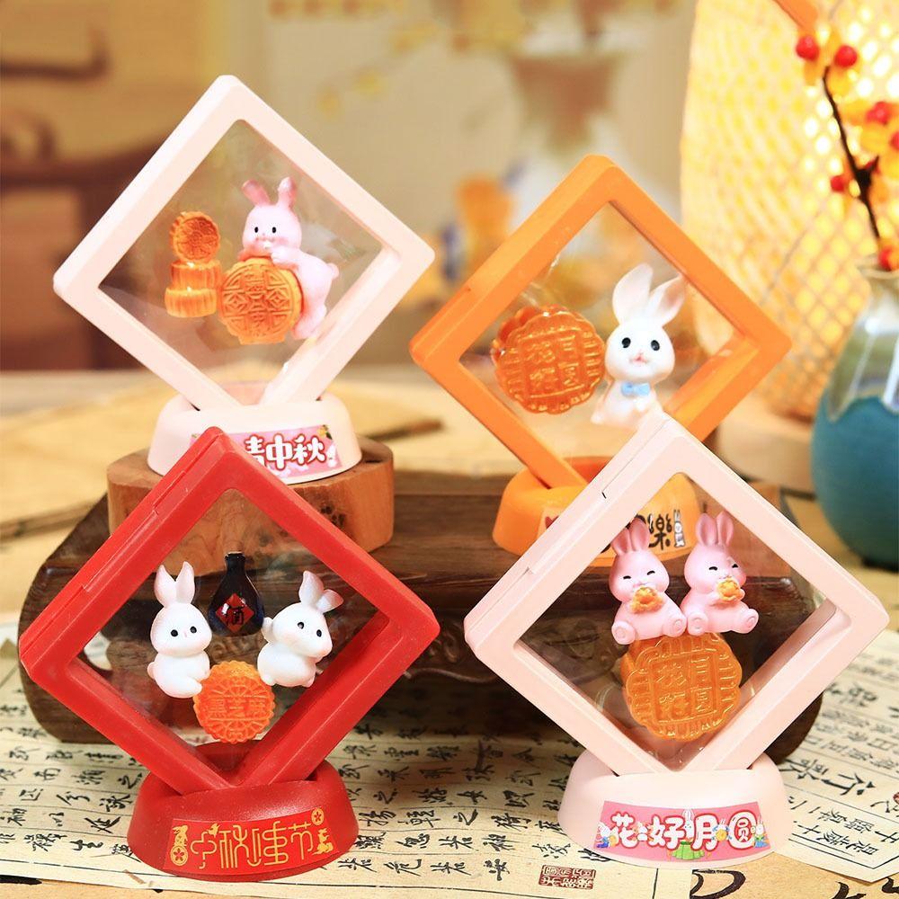 Creative Mini Mid-Autumn Ornament Cute Floating Box Rabbit Mooncake Display Box Decorative Handmade Rabbit Mooncake Figurines