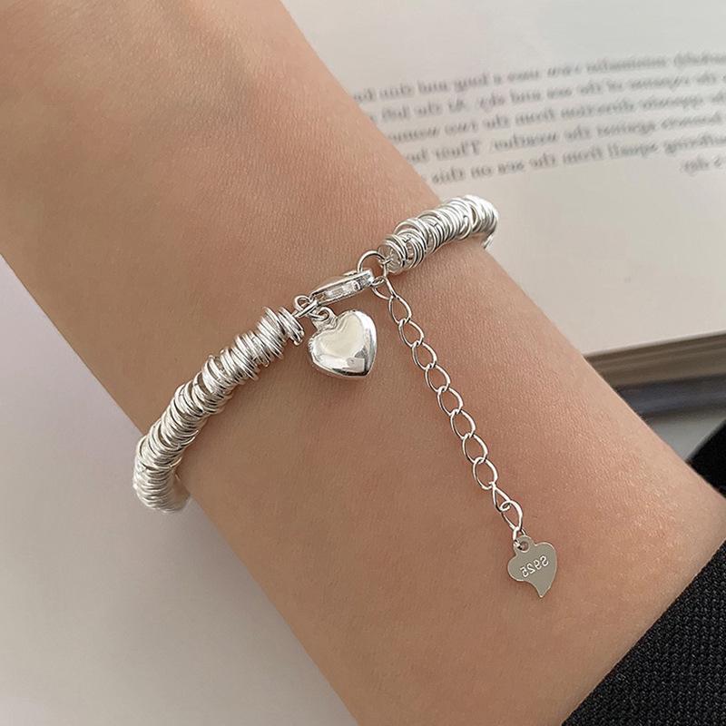 Korean Style S925 Silver Plated Rainbow Bead Heart Bear Bracelet - Women's Fashion Jewelry